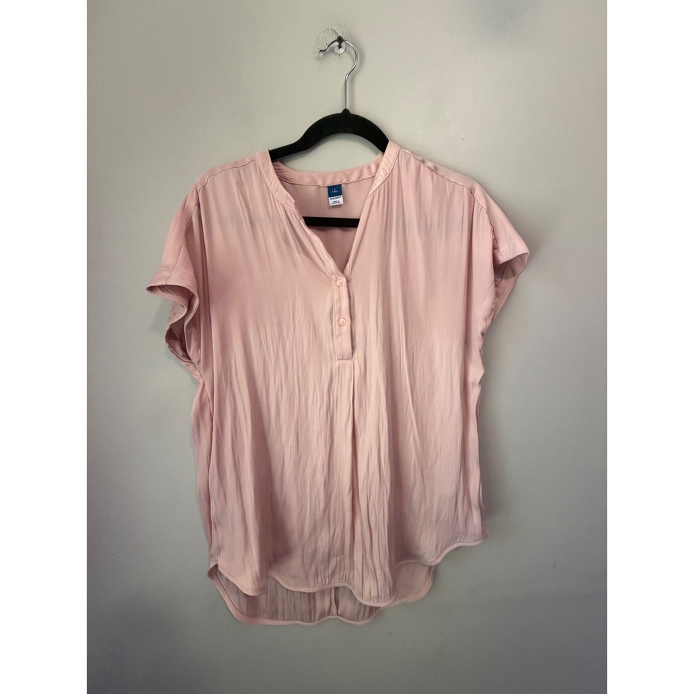 Old Navy Pink Short Sleeve Henley Blouse Top Small Tall Blush Crinkle Flowy